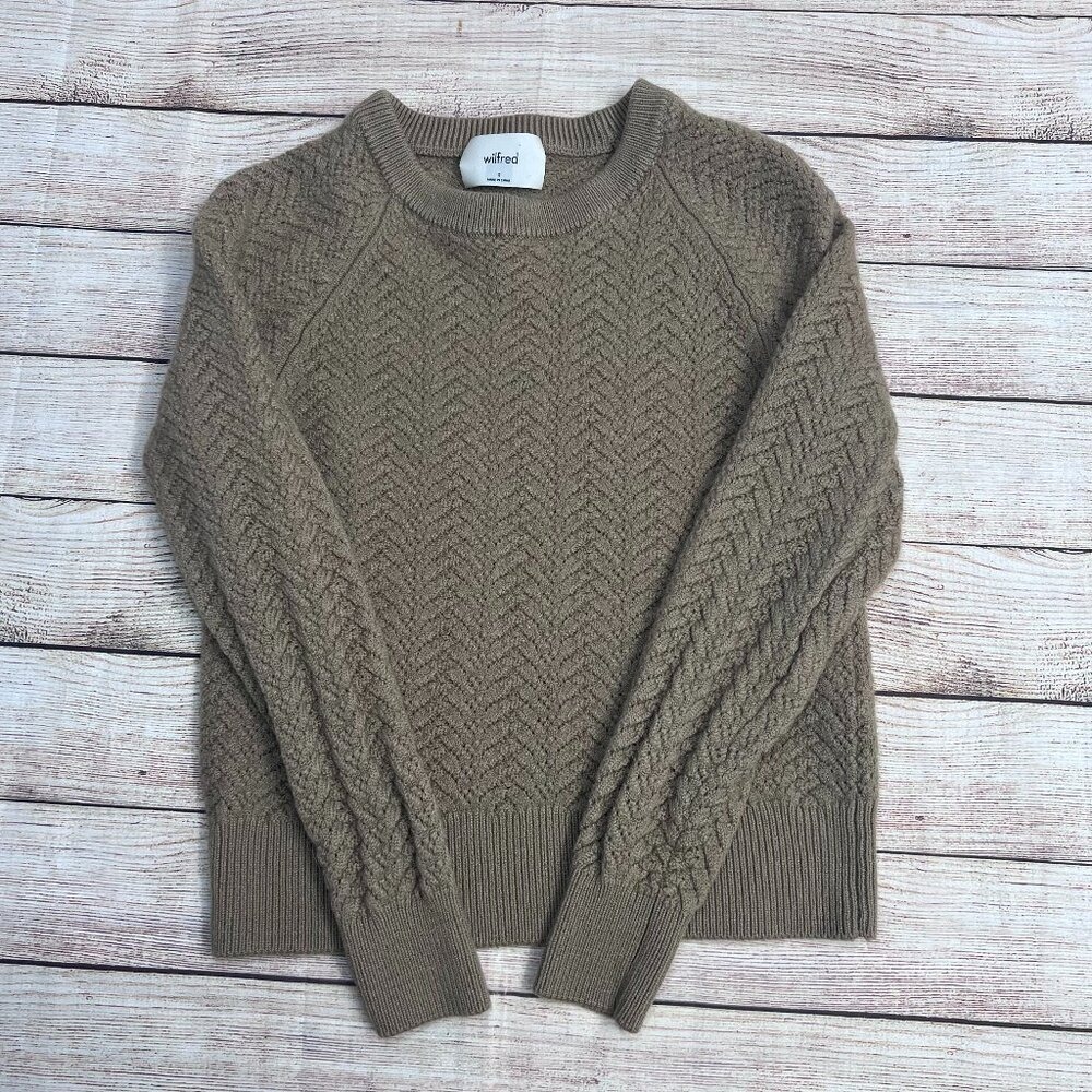 Wilfred Aritzia Sweater Women Small Taupe Brown Merino Wool‎ Chevron Cable Knit